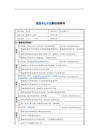 物资中心计划岗位说明书