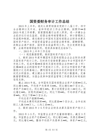 国资委财务审计工作总结