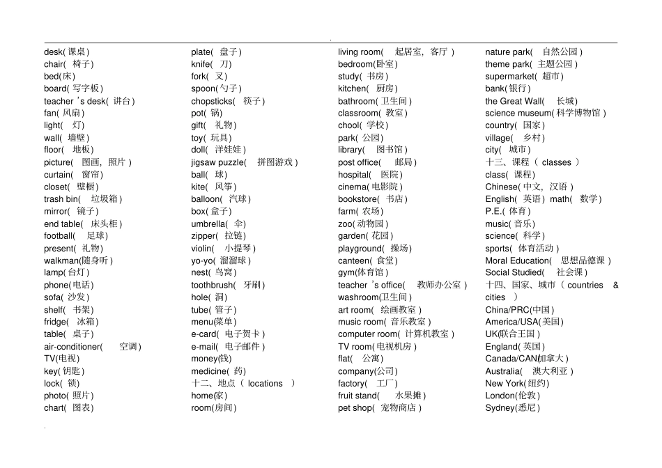 小学英语词汇分类汇总表_第3页