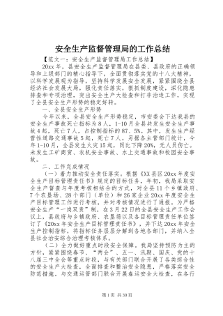 安全生产监督管理局的工作总结