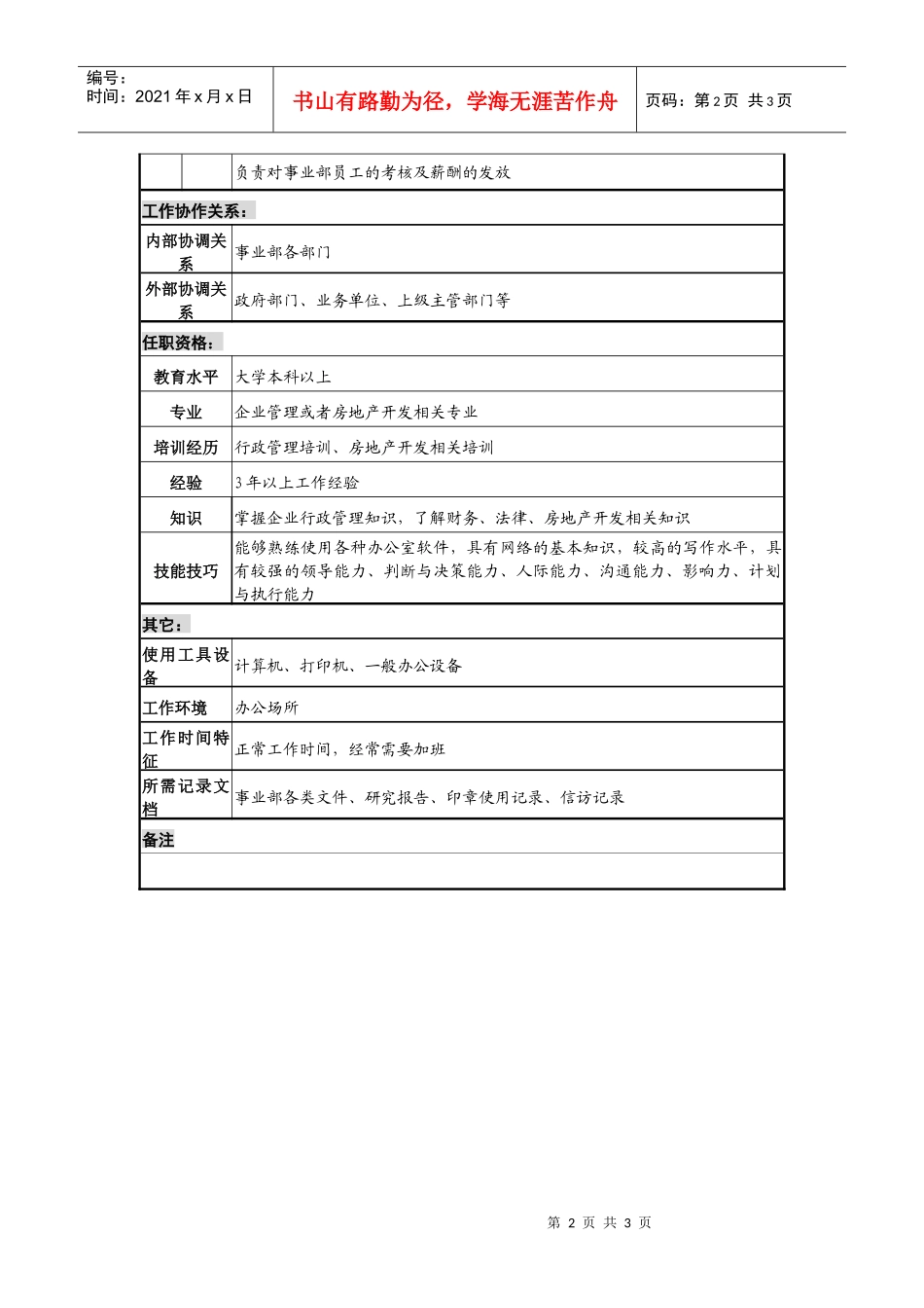 房地产事业部综合办公室主任职务说明书_第2页