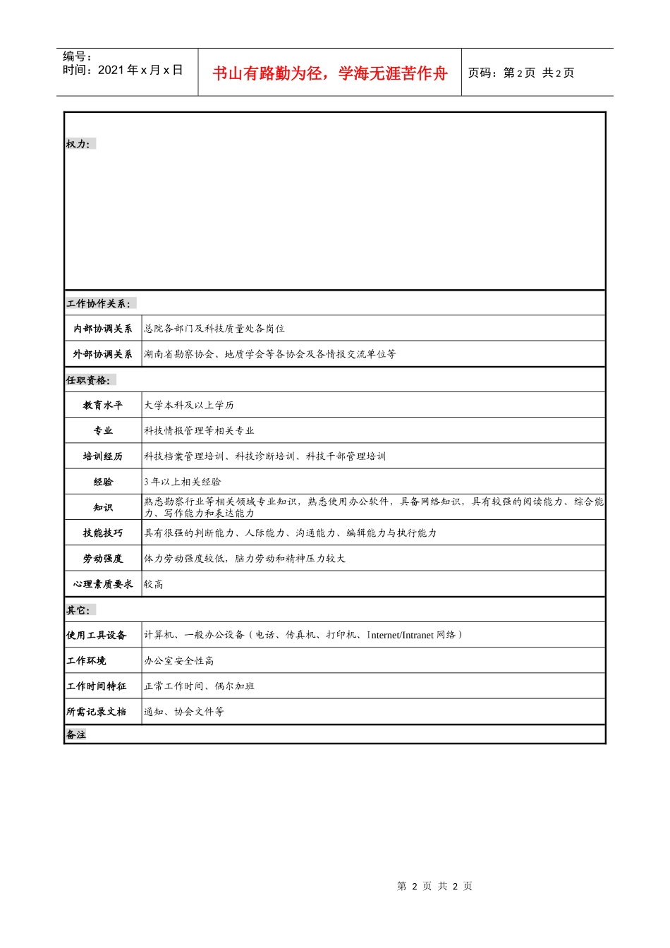 某勘测设计研究院科技情报员职务说明书_第2页