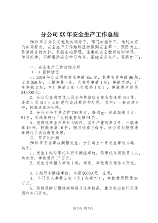 分公司XX年安全生产工作总结