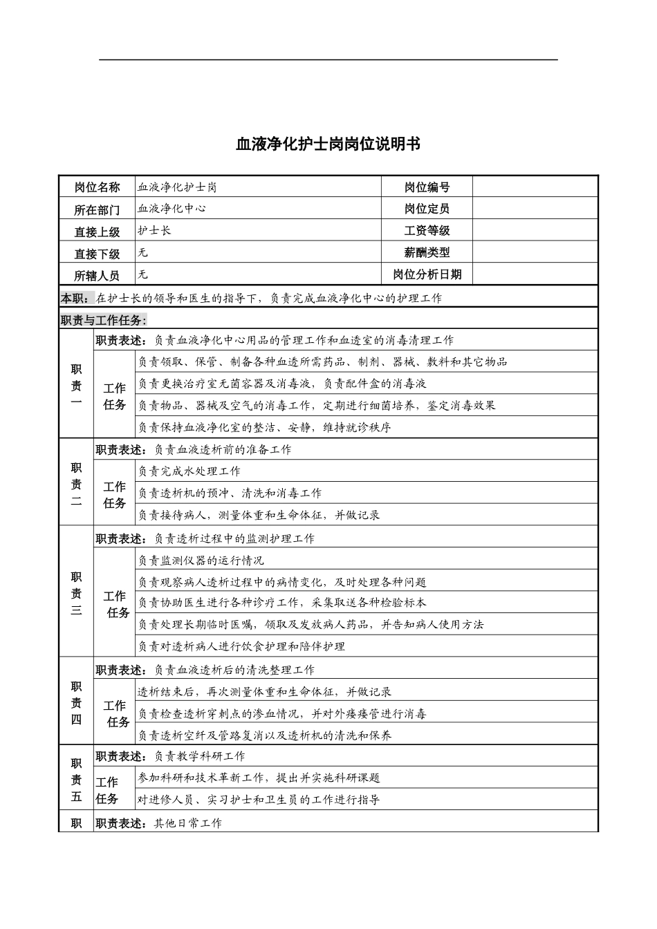 血液净化护士岗岗位说明书_第1页