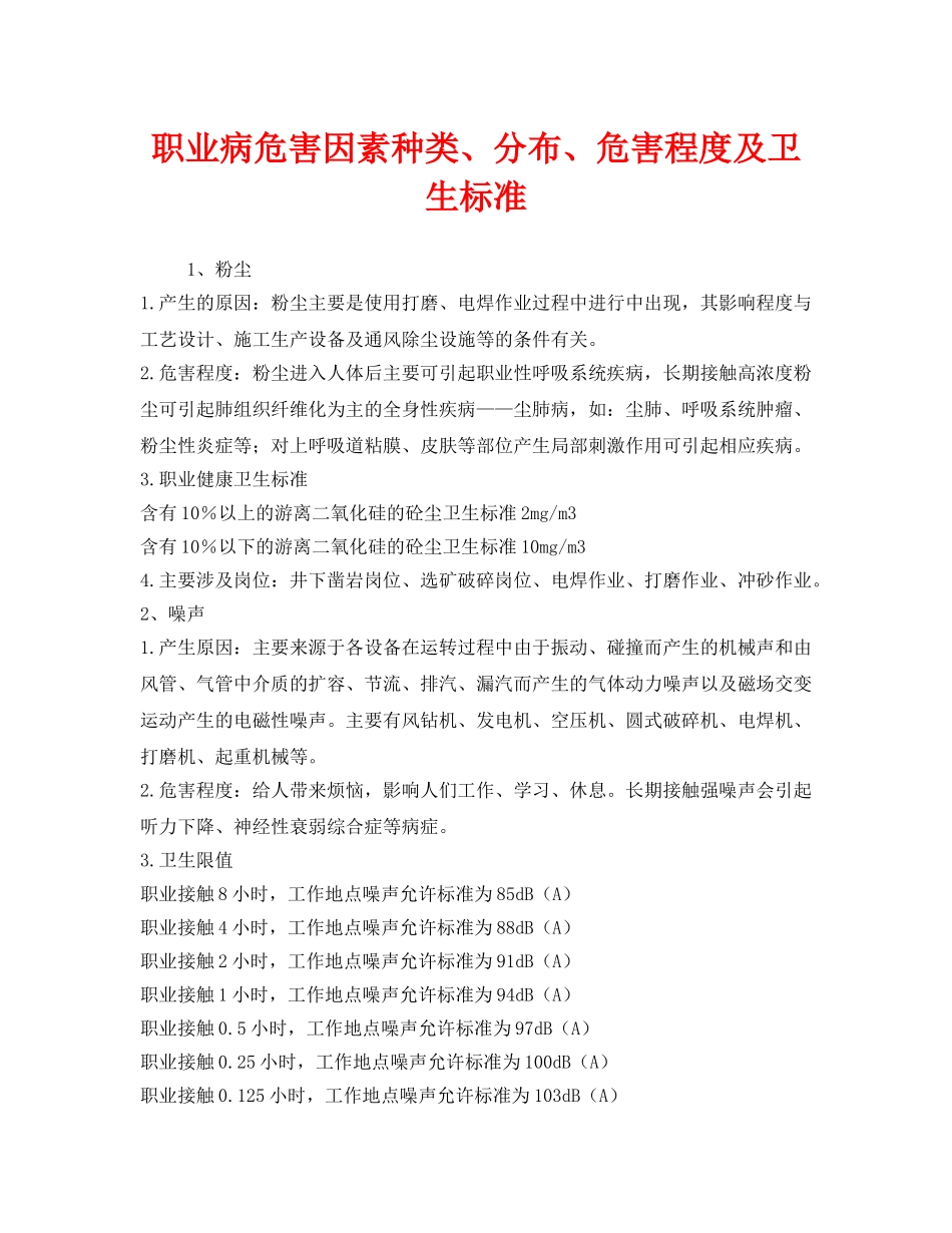 《安全管理职业卫生》之职业病危害因素种类、分布、危害程度及卫生标准 _第1页