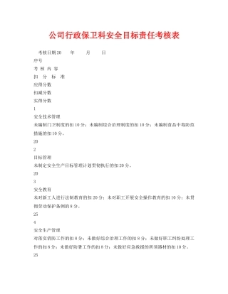 《安全管理资料》之公司行政保卫科安全目标责任考核表 