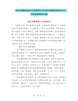 2024年镇党委个人总结范文与2024年镇党委书记个人工作总结范文汇编