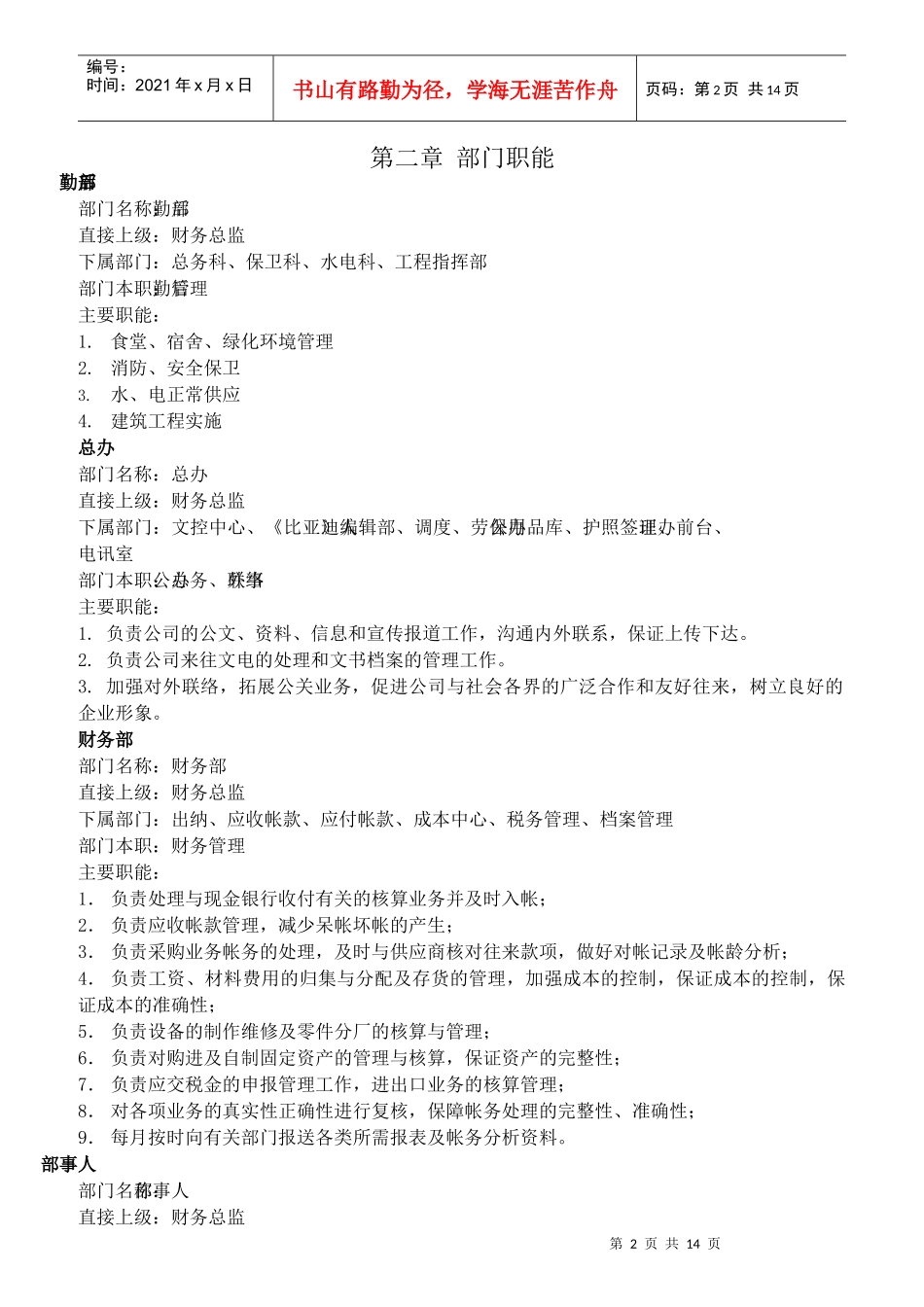 某公司部门岗位描述_第2页