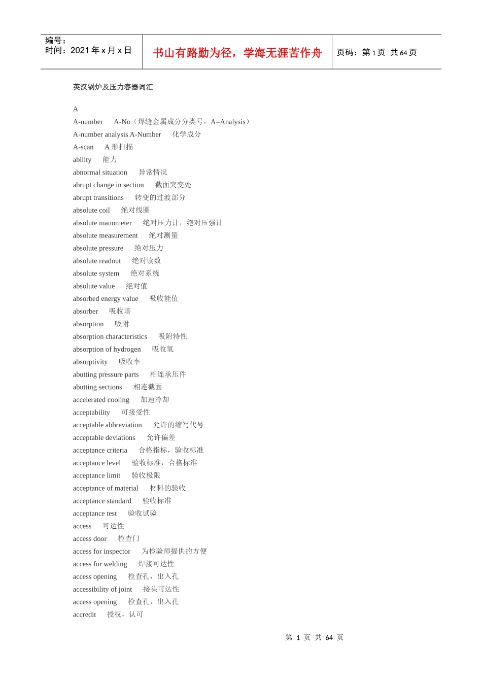 英汉锅炉及压力容器词汇_第1页
