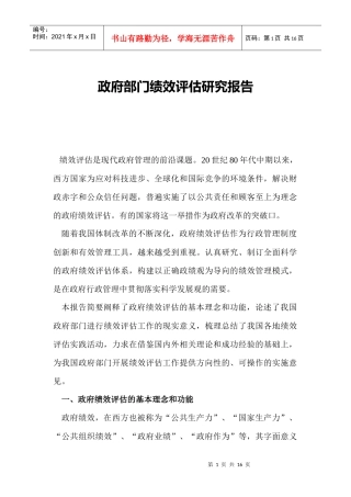 政府部门绩效评估研究报告