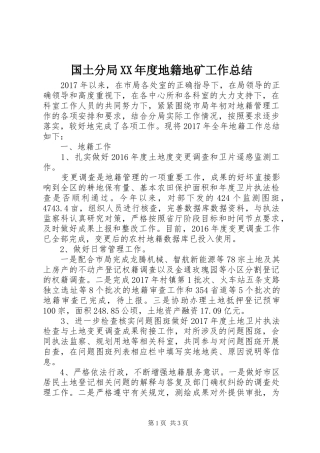 国土分局XX年度地籍地矿工作总结
