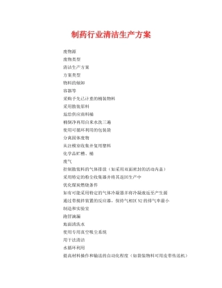 《安全管理资料》之制药行业清洁生产方案 