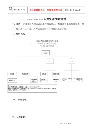 河南新飞电器有限公司人力资源战略规划