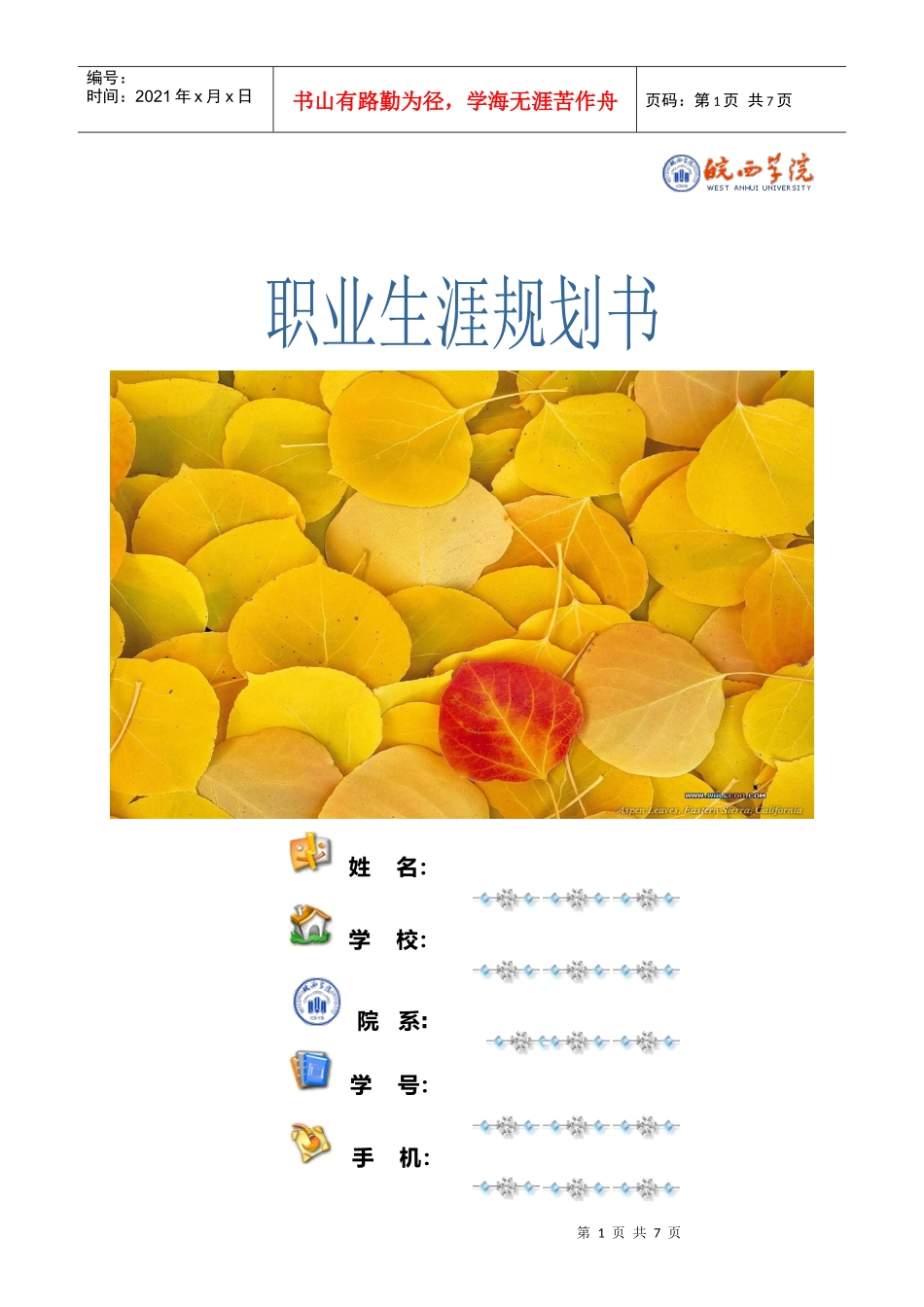 职业规划书模板(飞途网)_第1页