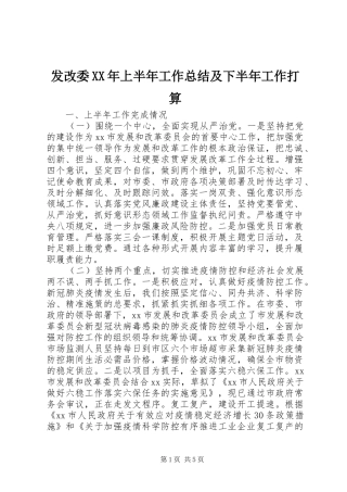 发改委XX年上半年工作总结及下半年工作打算
