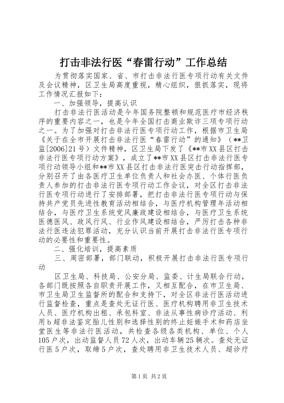 打击非法行医“春雷行动”工作总结_第1页