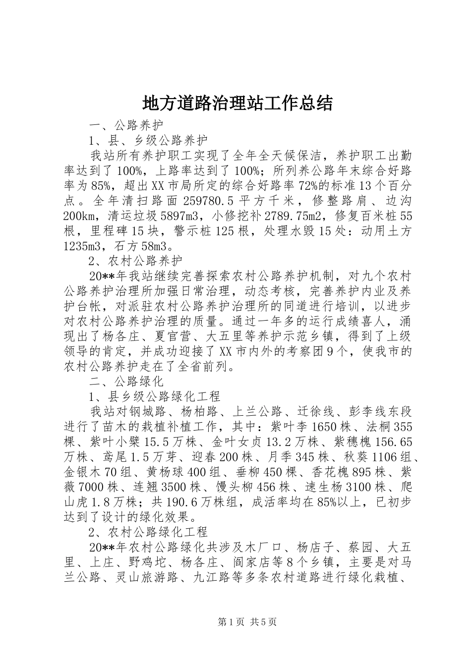 地方道路治理站工作总结_第1页