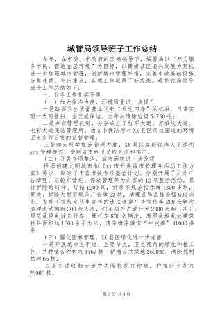 城管局领导班子工作总结