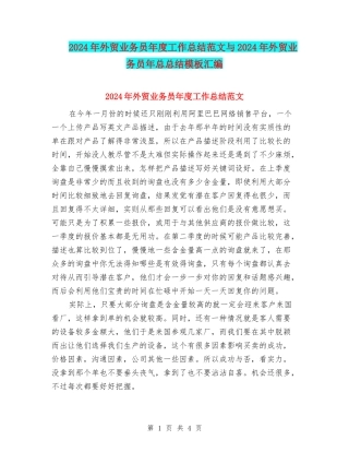 2024年外贸业务员年度工作总结范文与2024年外贸业务员年总总结模板汇编