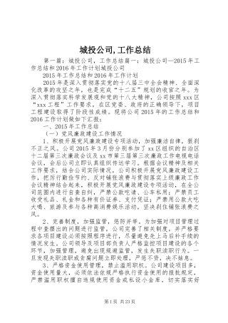 城投公司,工作总结