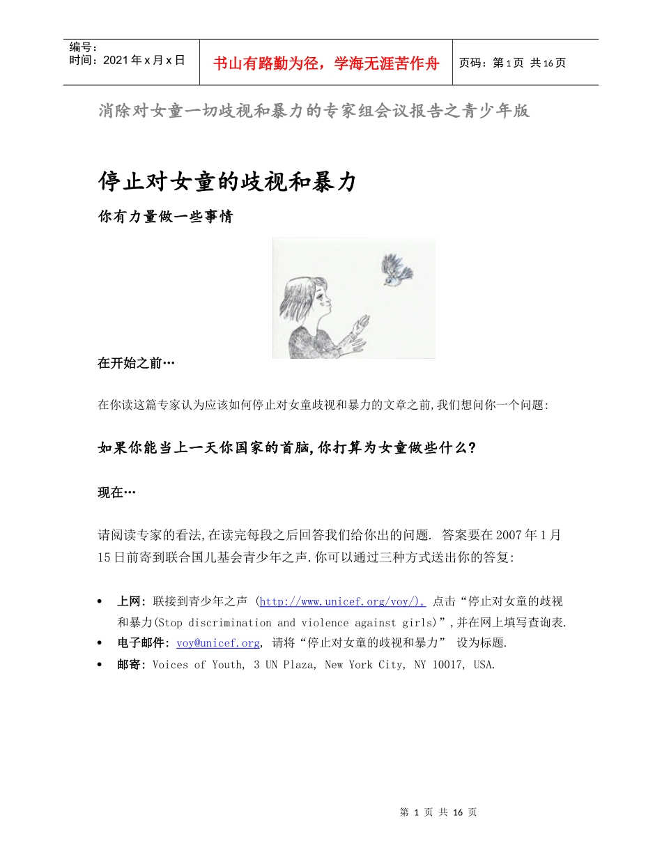 消除所有对女童的歧视和暴力专家组会议报告青少年版_第1页