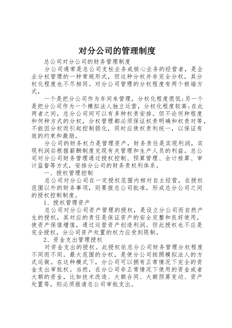 对分公司的管理规章制度细则_第1页