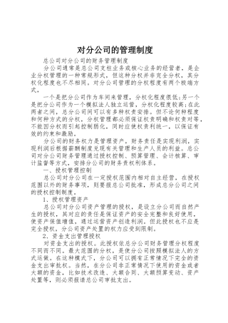 对分公司的管理规章制度细则