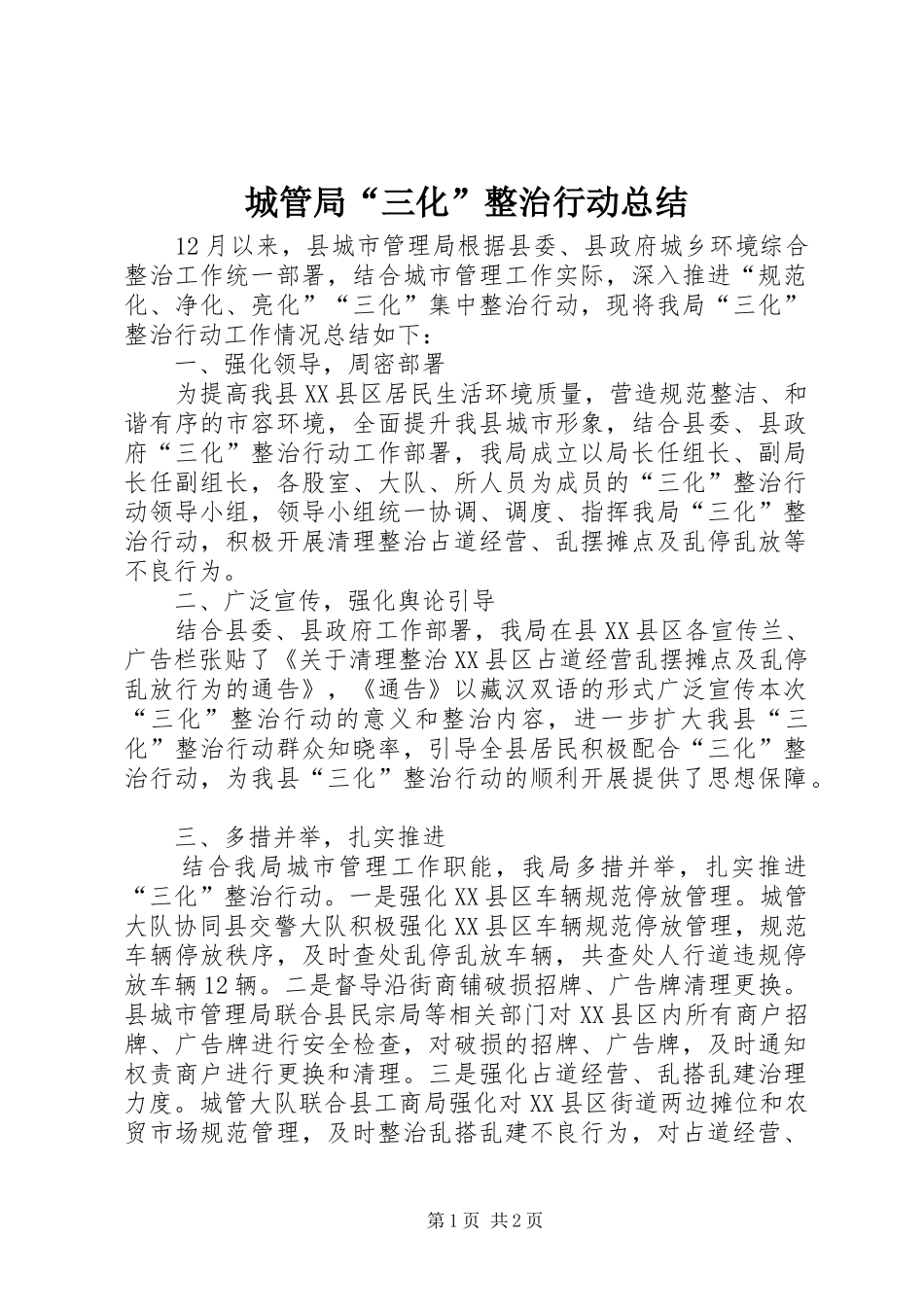 城管局“三化”整治行动总结_第1页