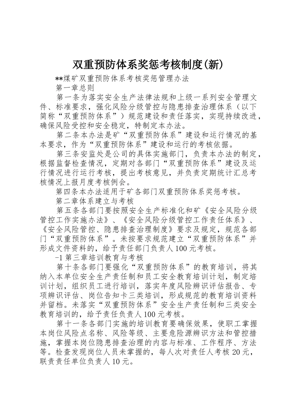 双重预防体系奖惩考核规章制度细则(新)_第1页