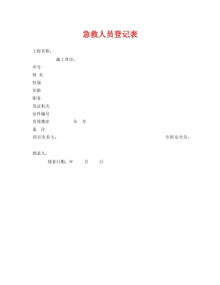 《安全管理资料》之急救人员登记表 