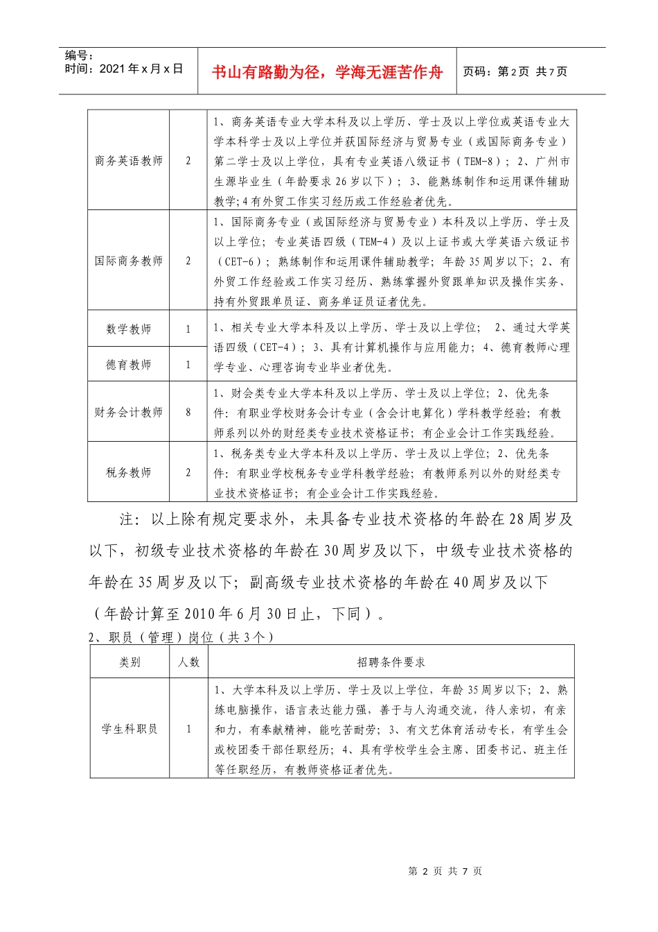 广州市财经职业学校XXXX年公开招聘公告_第2页
