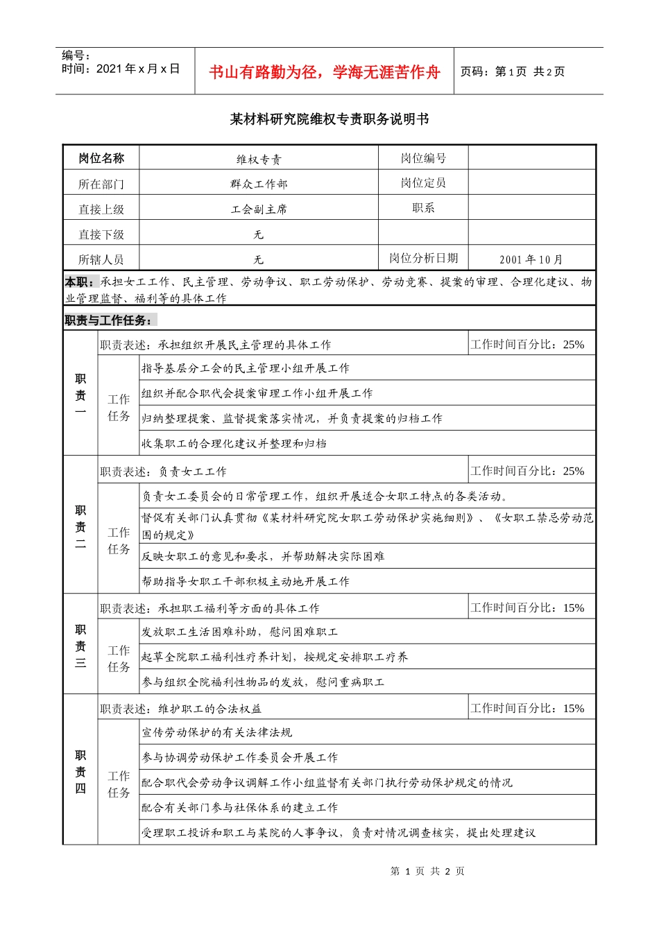 材料研究院维权专责职务说明书_第1页