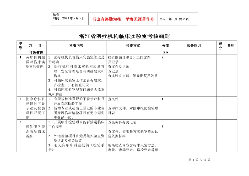 浙江省医疗机构临床实验室考核细则_第1页