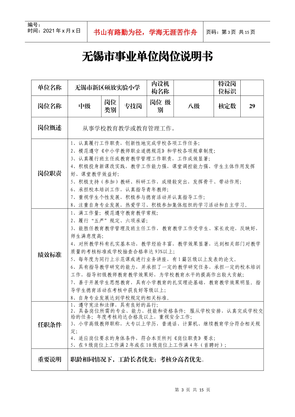 无锡市事业单位岗位说明书_第3页