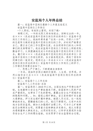 安监局个人年终总结