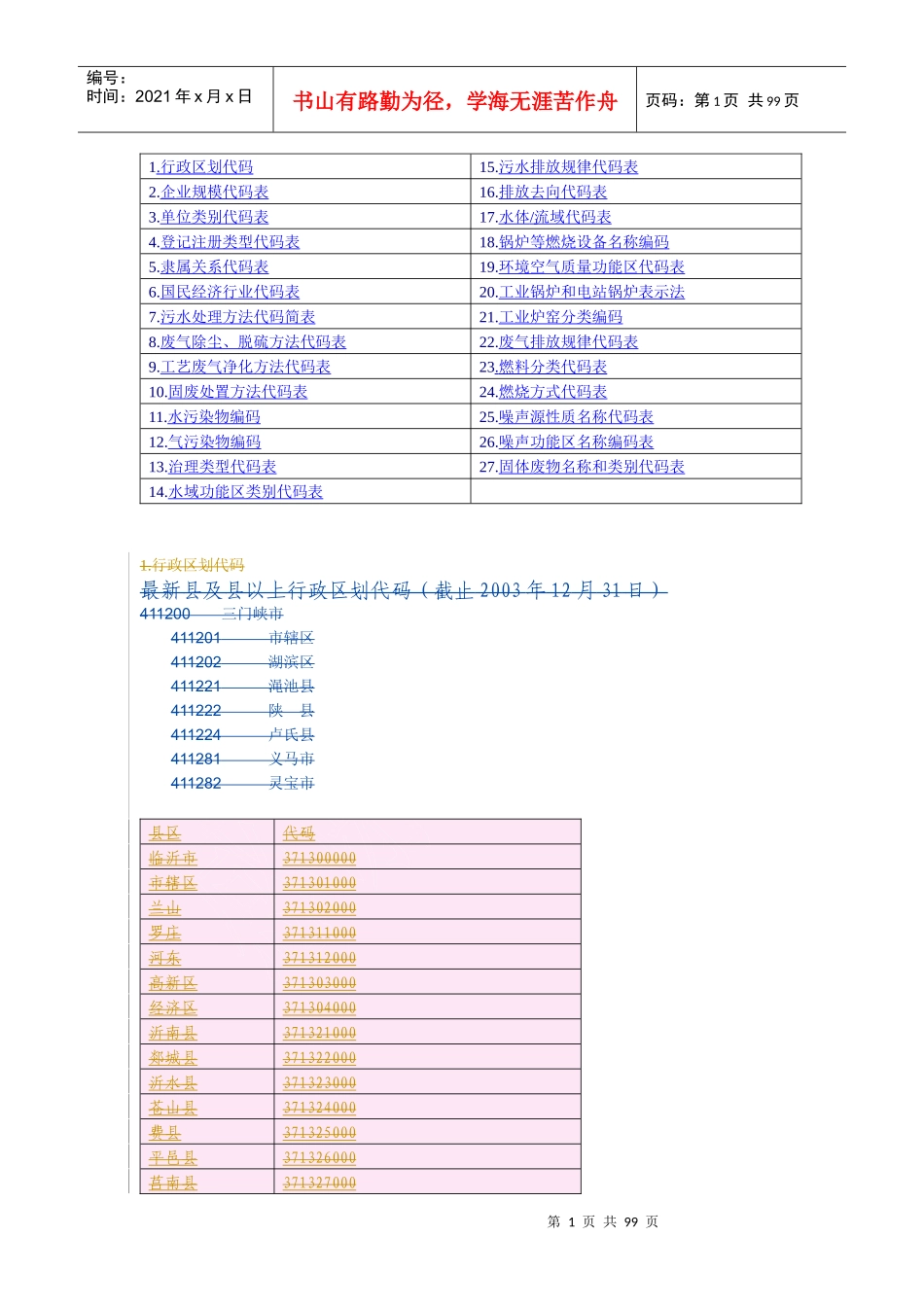 排污申报代码表_第1页