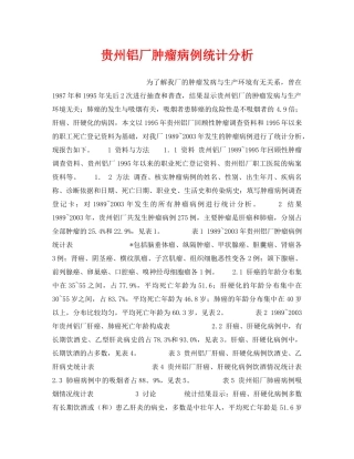 《安全管理职业卫生》之贵州铝厂肿瘤病例统计分析 