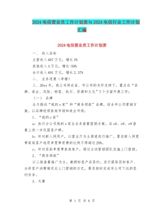 2024电信营业员工作计划表与2024电信行业工作计划汇编