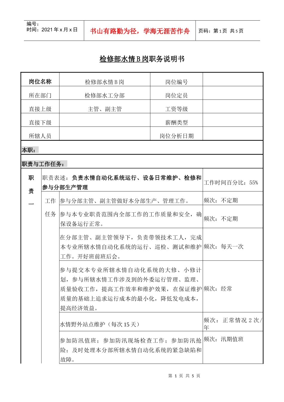 检修部水情B岗职务说明书_第1页