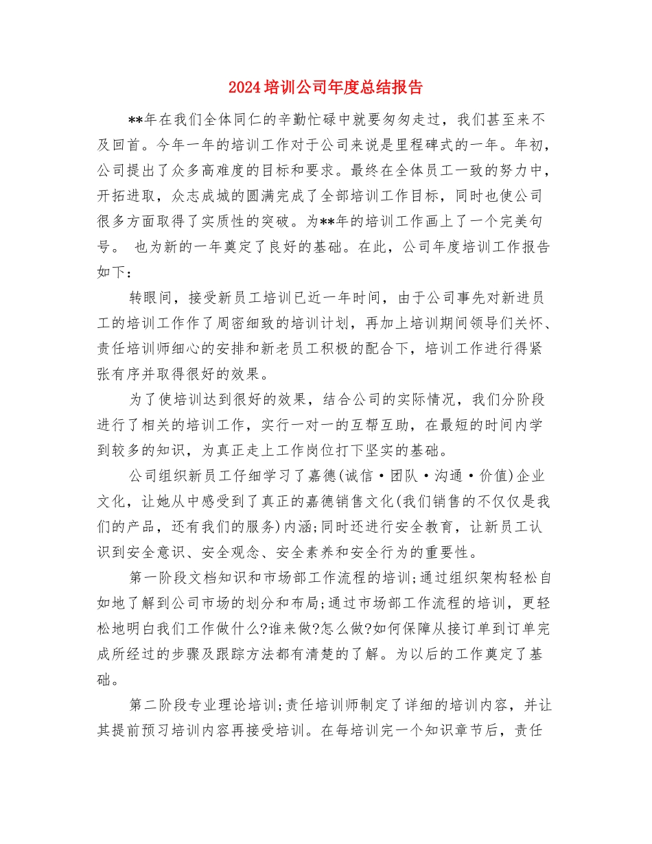 2024培训公司年度工作小结与2024培训公司年度总结报告汇编_第3页