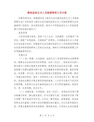 流浪乞讨人员救援管控工作方案