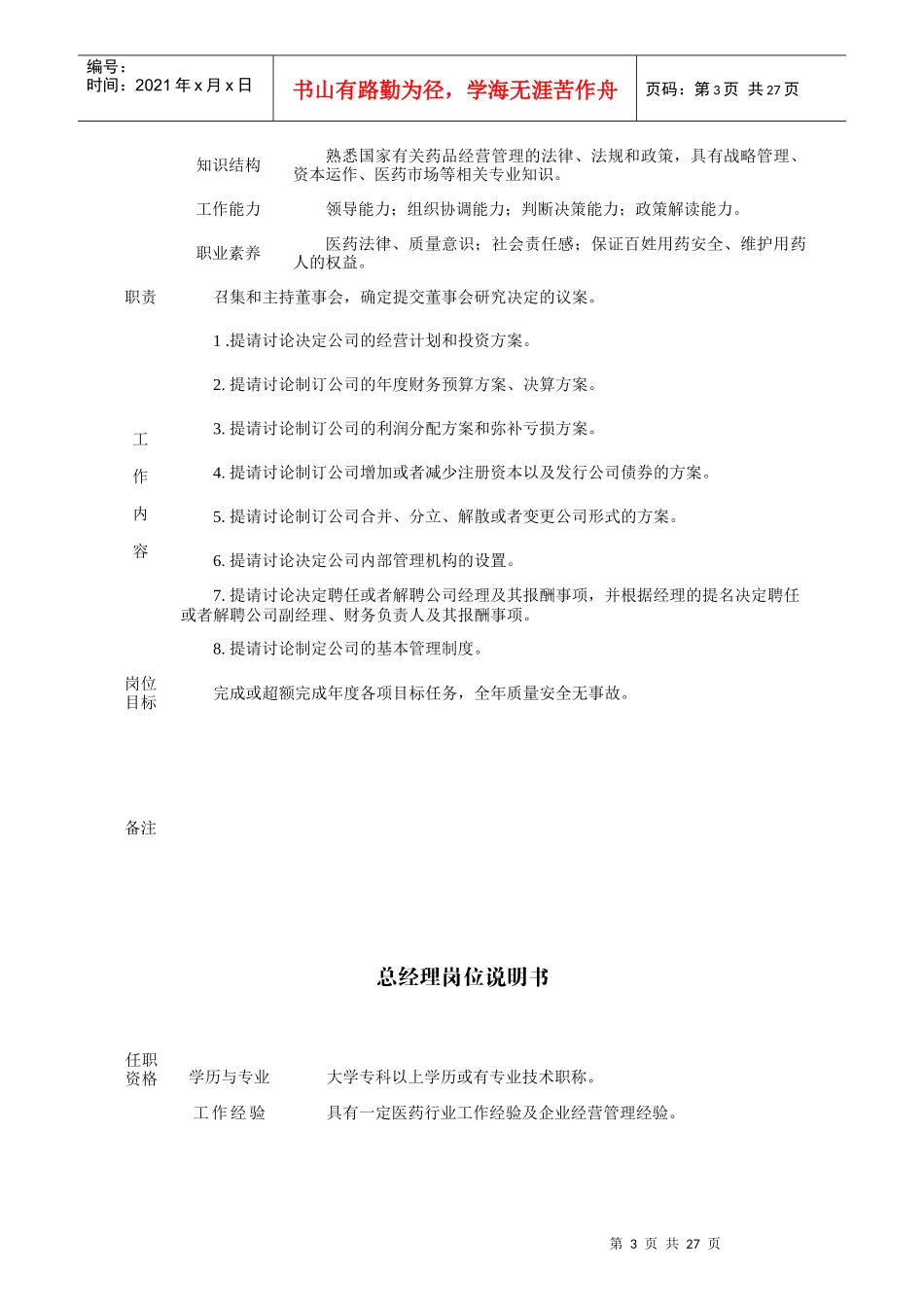 某公司岗位部门职能说明书_第3页