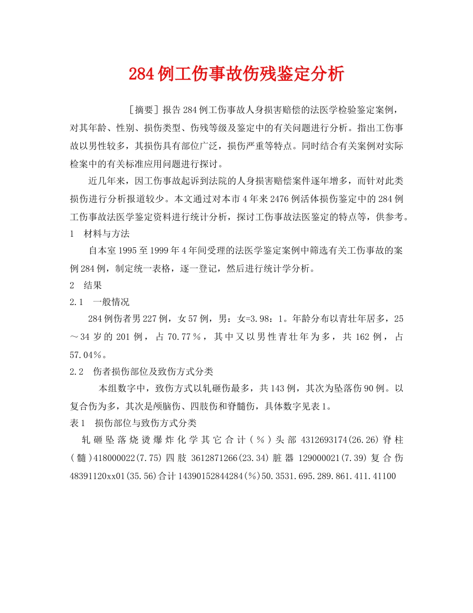 《工伤保险》之284例工伤事故伤残鉴定分析 _第1页