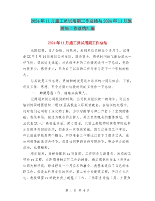 2024年11月施工员试用期工作总结与2024年11月旅游局工作总结汇编