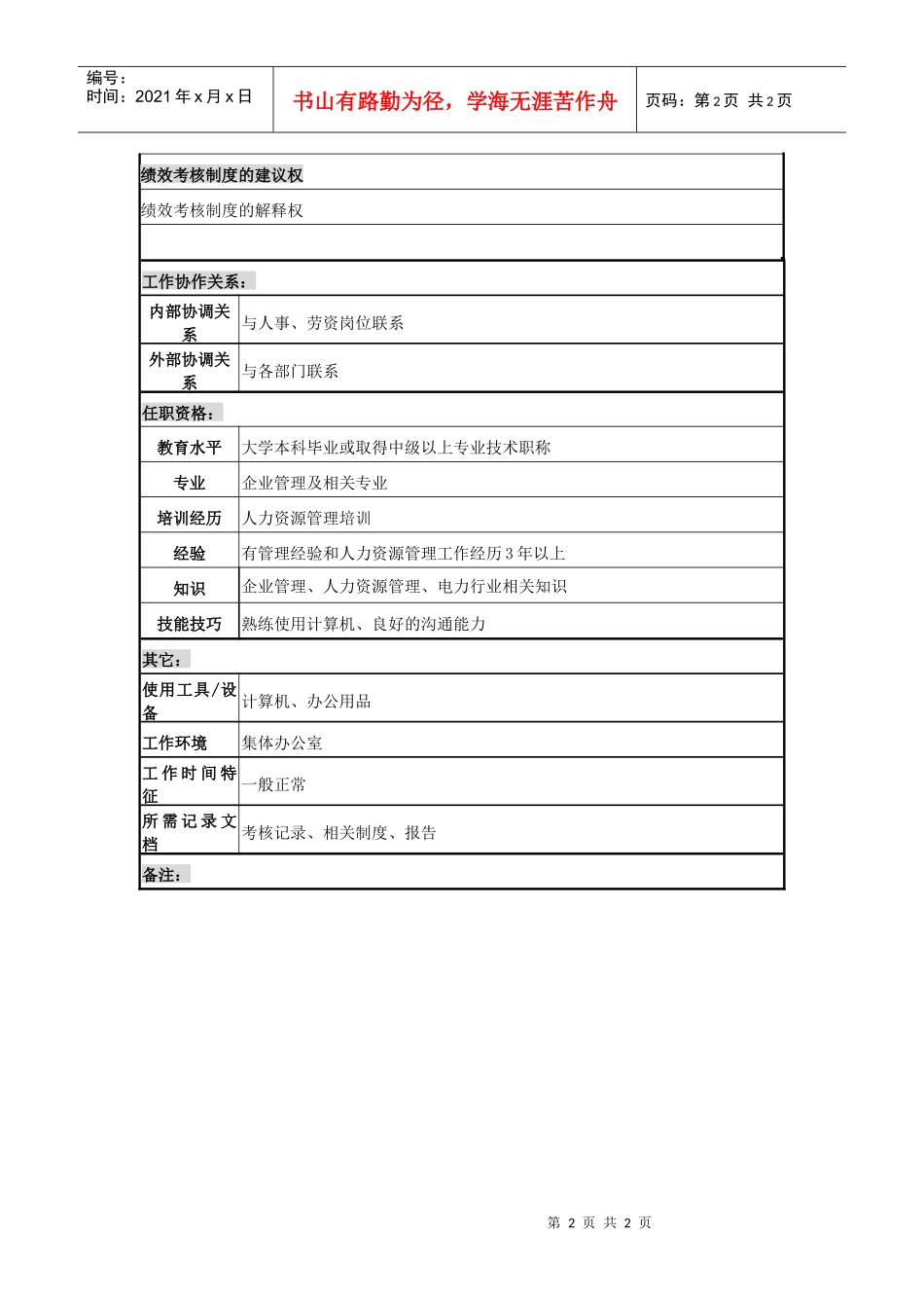 职务说明书(考核)_第2页