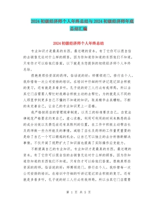 2024初级经济师个人年终总结与2024初级经济师年底总结汇编