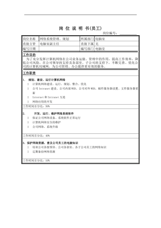 网络系统管理规划岗位说明书