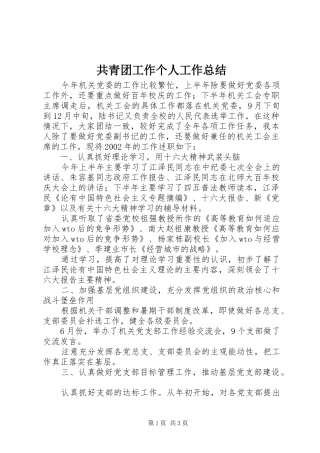共青团工作个人工作总结