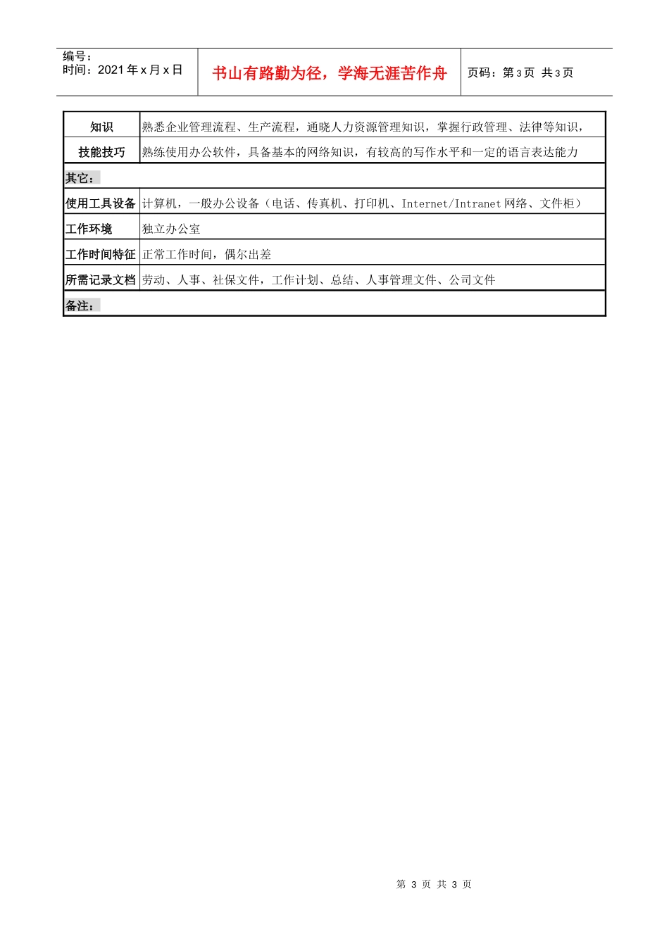 职务说明书（人事部长）_第3页