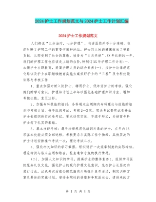2024护士工作规划范文与2024护士工作计划汇编